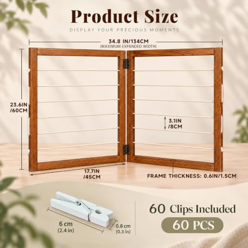 36x24 Inch Wooden Photo Hanging Boards with Clips - 2-Panel Rustic Display