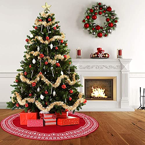 Dremisland 36-Inch Red Cable Knit Christmas Tree Skirt Rustic Holiday Decor