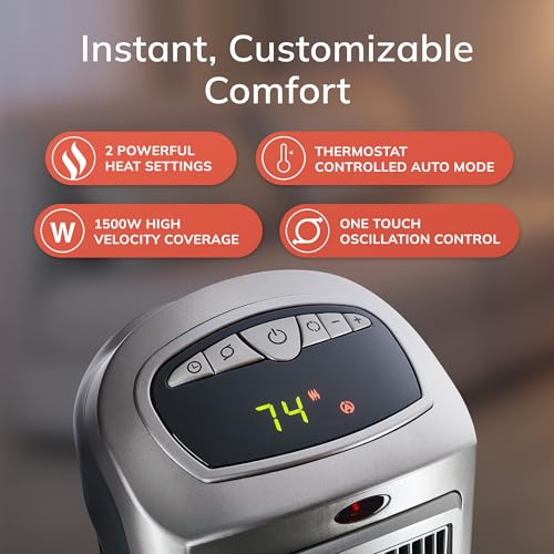 Oscillating Ceramic Tower Heater with Remote Control 1500W 23-Inch