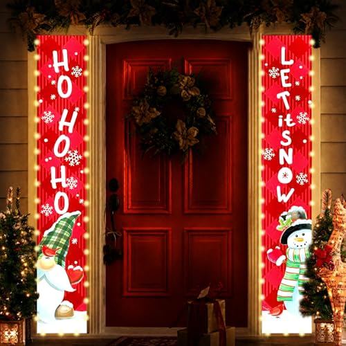 Mrsenloi Let It Snow Christmas Lighted Gnome & Santa Banner for Door - Outdoor Holiday Decor