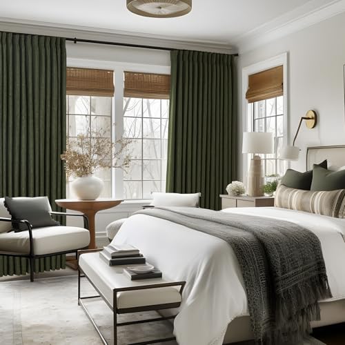 Olive Green Linen Pinch Pleated Blackout Curtains 40W x 95L (Pack of 2) – 95" Long