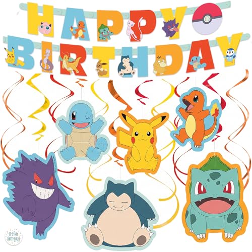 Pokemon Birthday Decorations Party Supplies - Banner & Swirls Kit