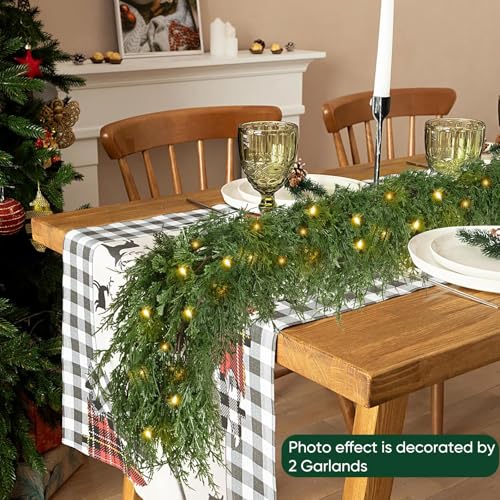 Cypress 9FT Artificial Christmas Garland with Lights - Indoor Outdoor Decor