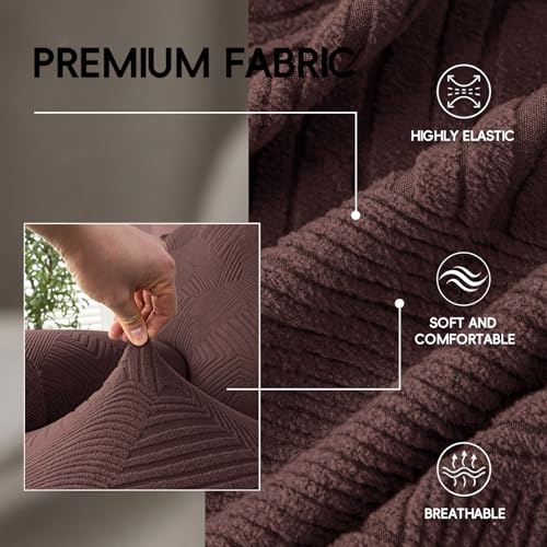 Stretch Geometric Jacquard Recliner Chair Cover - 4-Piece Set, Chocolate, Fits 36-46"