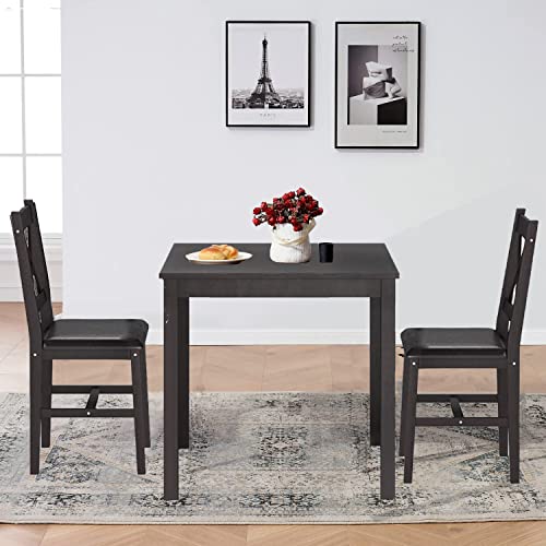 3-Piece Solid Wood Kitchen Dining Set for 2 with Upholstered Chairs