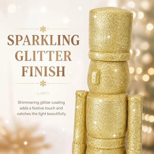 Vicenpal 15in & 10in Gold Glitter Nutcrackers Set - Wooden Christmas Soldier Figurines (2 Pcs)