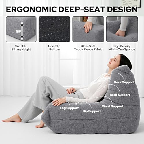 Teddy Fleece Bean Bag Chair - Ergonomic Floor Sofa for Living Room