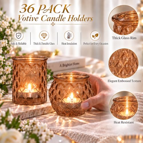 Amber 36-Pack Votive Candle Holders – Dual Shape Glass Tea Light Holders