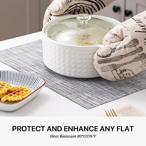 Woven Vinyl Placemats Set of 4 - Washable Indoor & Outdoor Dining Table Mats
