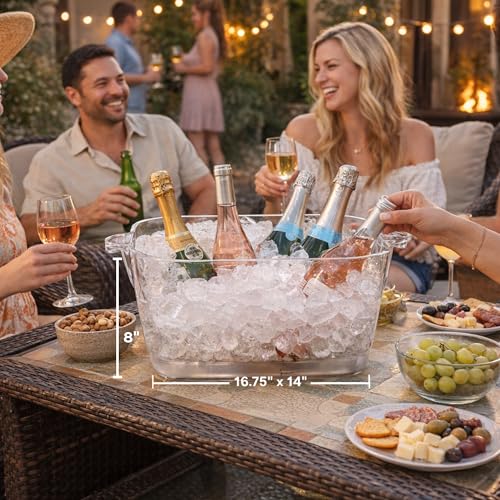 Oggi Acrylic Square Beverage Cooler - 16.75 x 14 Inch Drink Tub with Handles