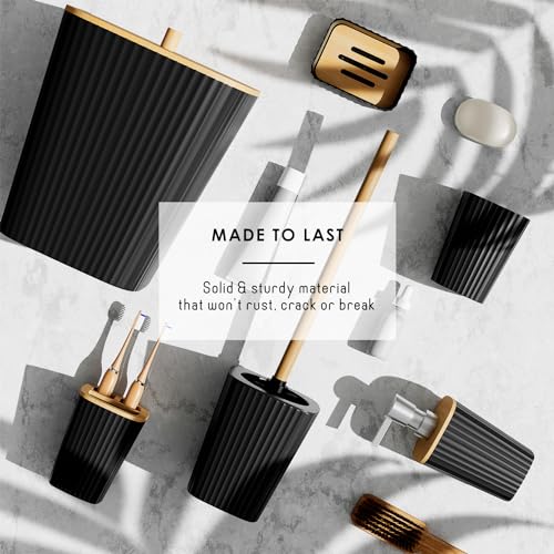 20-Piece Black Bathroom Accessory Set with Shower Curtain and Bamboo Accents
