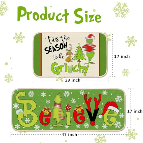 2-Piece Christmas Kitchen Rug Set, Non-Slip Washable Holiday Floor Mats