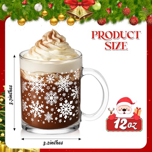 12 Pcs Winter Snowflake Glass Coffee Mugs Set 12 oz Christmas Gift - Variation: 12 / Winter