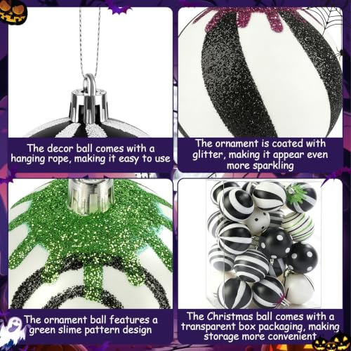 Fayoo 24-Pack Black & White Christmas Halloween Ornaments, 2.36 in - 12 Designs