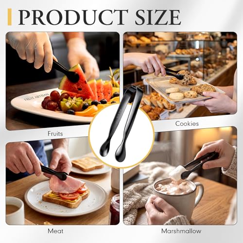 Thenshop Black Mini Stainless Steel Serving Tongs - 24 Pack, 4.25 Inches for Food & Party Use