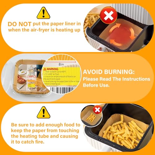 150Pcs 8-Inch Square Air Fryer Disposable Paper Liners, Non-Stick Parchment