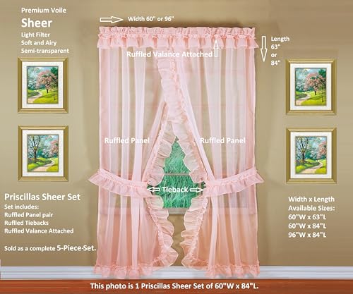 Emelia Priscilla Sheer Curtain Set - 60" W x 63" L, Rose