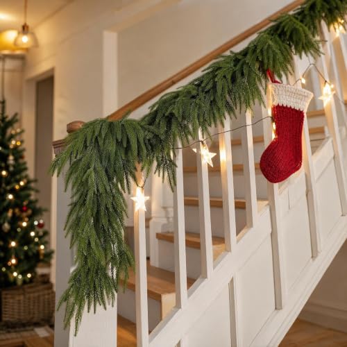 KIZORA 2PCS 6FT Faux Norfolk Pine Garland - Solid Green Christmas Decor