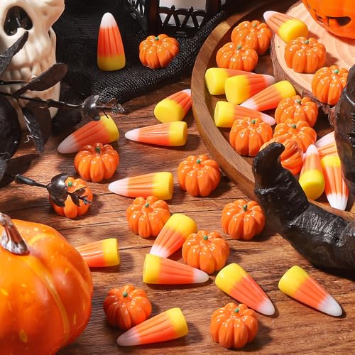 70-Piece Mini Resin Pumpkin and Candy Corn Halloween Table Scatter Decor