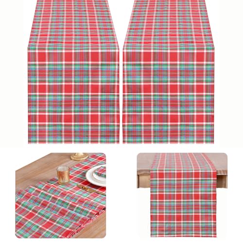 Checkered Table Runner 13x108 in Red & Black Cotton, 2-Pack – Buffalo Plaid