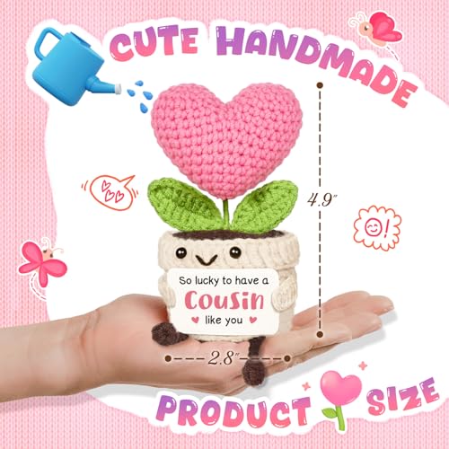 Handmade Crochet Heart Flower Gift for Cousin, Soft Pink Keepsake Decor