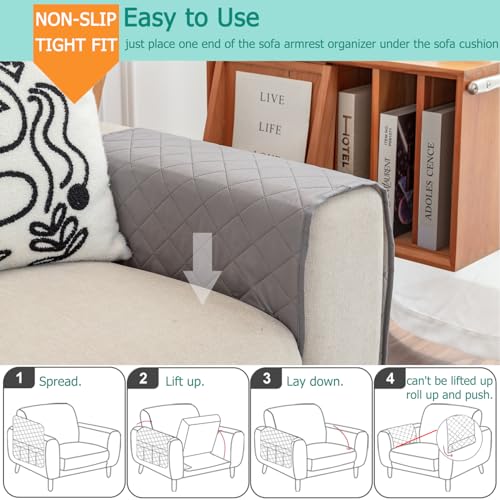 Armrest Organizer for Recliner and Sofa, 6-Pocket Storage Caddy (Grey)