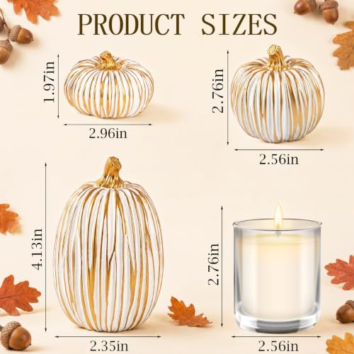 3-Piece Resin Pumpkin Decor Set, White and Gold Fall Table Centerpiece