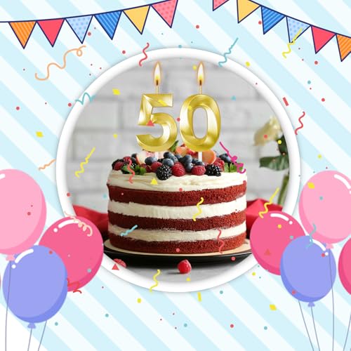 Gold Number 50 Birthday Candle with Holder | Milestone Cake Topper