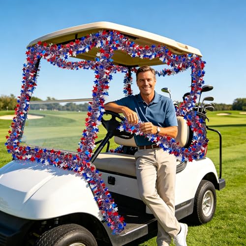Patriotic 4th of July Tinsel Garland - 50ft Red White & Blue Metallic Decor