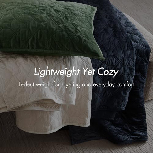 Navy King Velvet Quilt Set - Geometric Design, 3pc Bedding