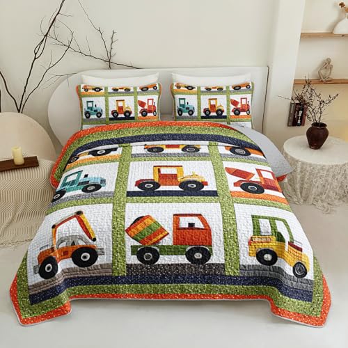 Cartoon Construction Vehicle Quilt Set - Full/Queen Bedding for Kids