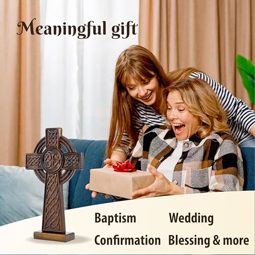 10-Inch Hand-Carved Wooden Celtic Cross Wall Art for Home Decor