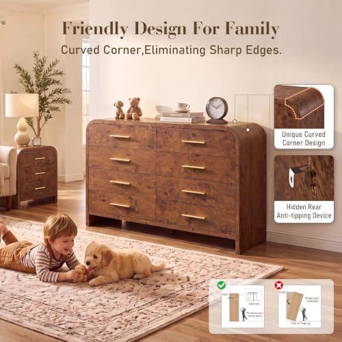3-Piece Bedroom Furniture Set: 8-Drawer Dresser & 2 Nightstands
