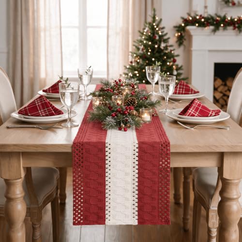 Artoid Mode Rose Red Farmhouse Woven Table Runner 12x108 Inch