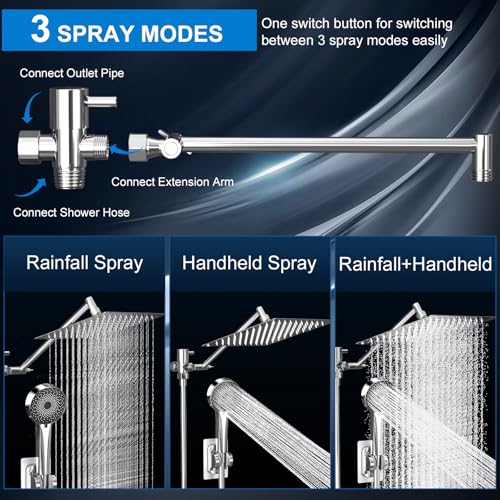10-Inch Rainfall Shower Head Combo with Handheld Spray and Extension Arm