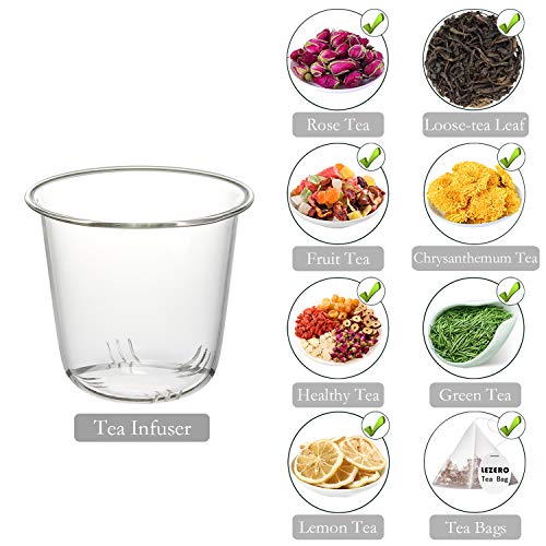 Lezero 15oz Clear Glass Tea Cup with Infuser & Lid - Transparent, Food-Grade Borosilicate Glass