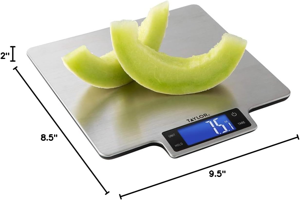 Taylor 22lb Ultra-Precise Digital Kitchen Scale - Stainless Steel, Sleek Silver Design