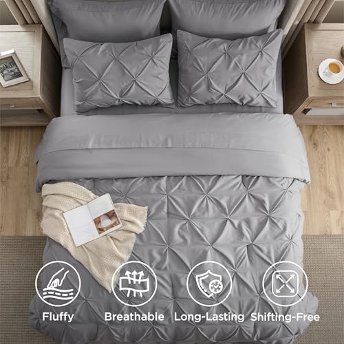 Bedsure King Size Comforter Set Grey - 7-Piece Bed in a Bag