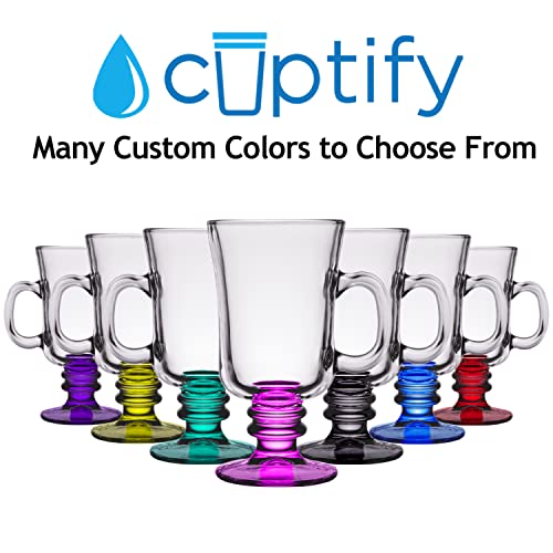 Cuptify Custom Glass Mug Elaborate Circle Font Blue 8.5 oz Irish Coffee Cup with Personalized Text Birthday Gift for Men & Women