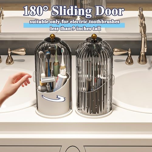Rotating Toothbrush Holder with Dustproof Cover - 3 Slot Bathroom Organizer
