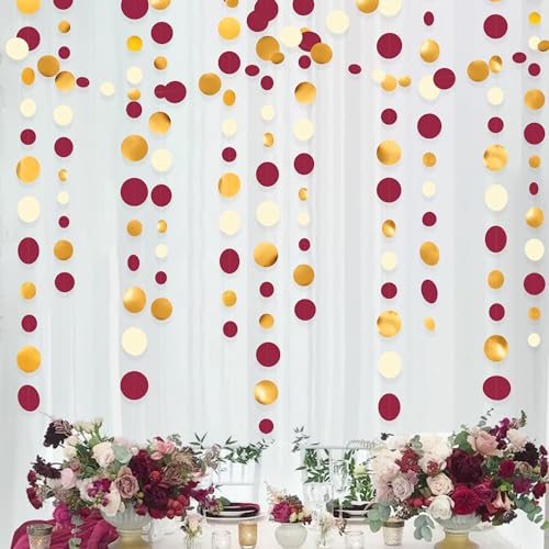 Pink Blume Maroon Gold Beige Polka Dot Garland - 46 Ft Party Decorations