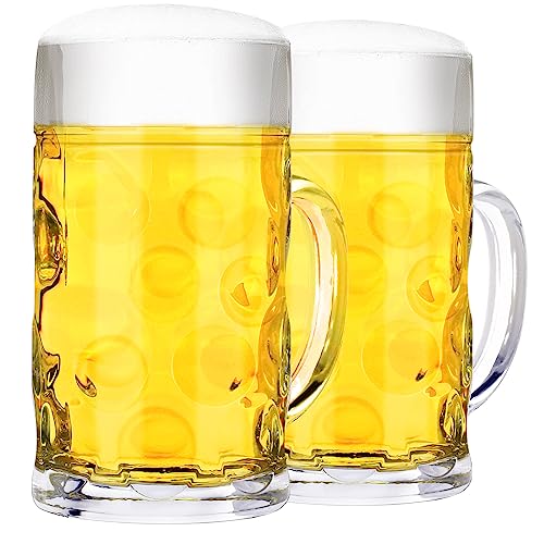 44 oz Large Glass Beer Mugs with Handle - Set of 2 Dimpled Beer Steins