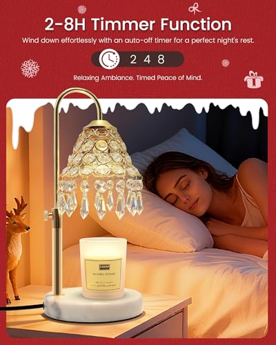 KISUFU Gold 2-in-1 Smart Crystal Candle Warmer Lamp with Timer - 50W Halogen + 5W Night Light, Adjustable Height