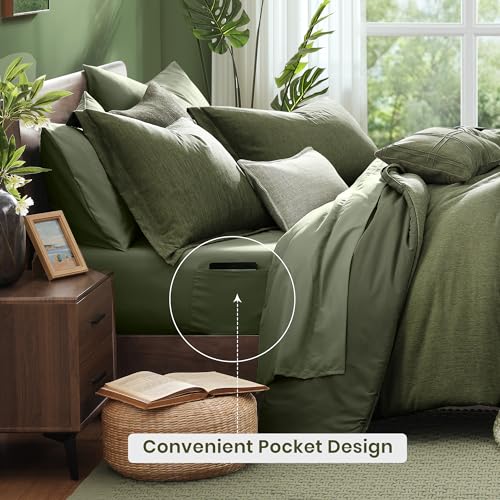 King Size Comforter Set - 7-Piece Olive Green Bed in a Bag Bedding