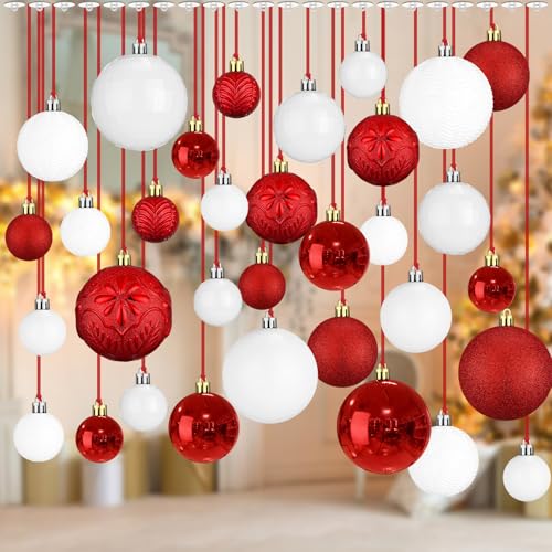 Relaxgiant 36 Pcs Christmas Ceiling Decorations - Red & White Ornaments Set