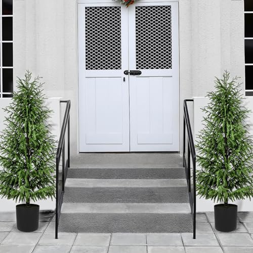 ENVEN 5FT Artificial Norfolk Pine Christmas Tree - 2 Pack, Unlit, Real-Touch PE, Pet & Family Friendly, Black Pot, Indoor Outdoor Decor