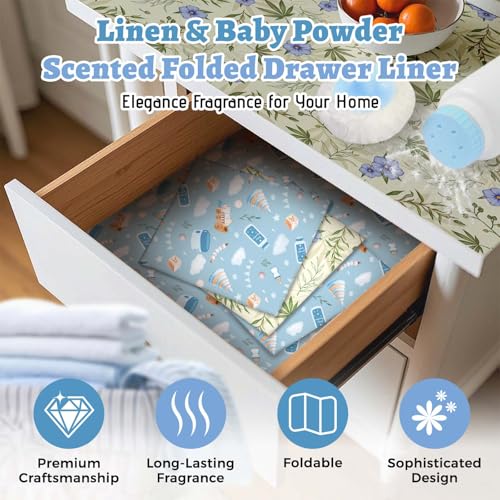 Scented Drawer Liners for Dresser, 12 Sheets Linen & Baby Powder Fragrance