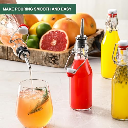 8-Pack 8.5oz Flip Top Glass Bottles with Airtight Stopper and Pourers