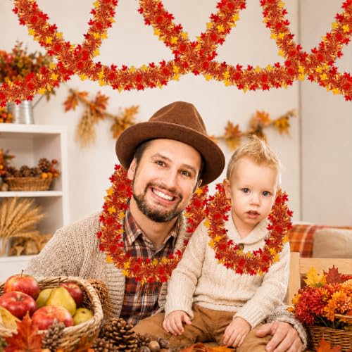 50ft Fall Maple Leaves Tinsel Garland, Metallic Twist Autumn Harvest Decor