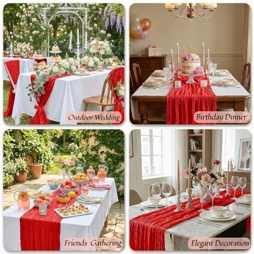 10Pack Red Cheesecloth Table Runner 10ft - Boho Rustic Sheer Decor
